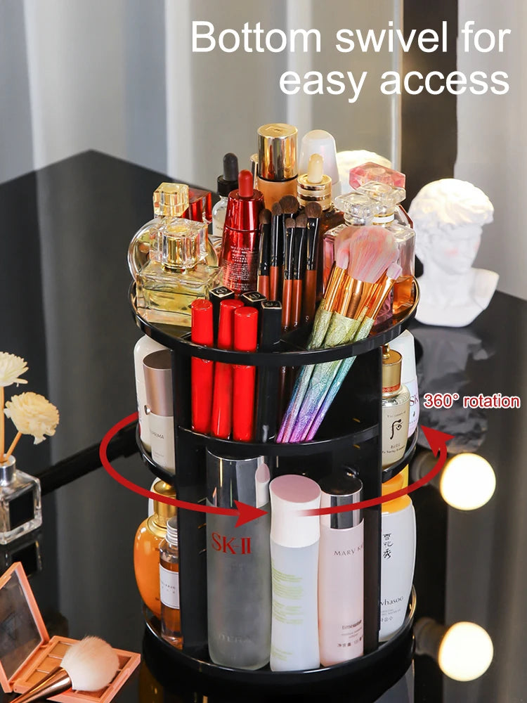 360 Degree Rotating Cosmetic Storage Rack Adjustable Layer Cosmetic Storage Rack With Slot Top Rotating Skincare Device