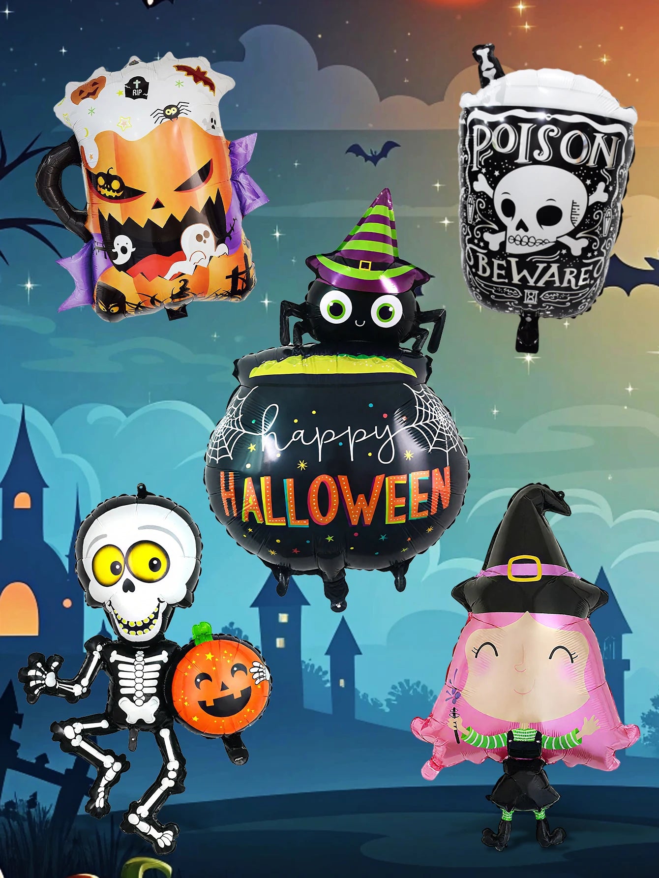 Halloween foil balloons, pumpkin skull witch balloons, happy halloween decorations, witch horror party, trick or treat party