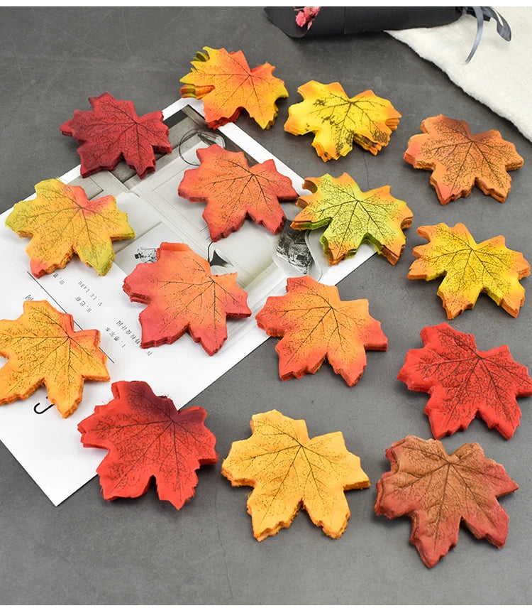 50/100/200Pcs Artificial Silk Maple Leaves Fabric Tree Leaf DIY Halloween Thanksgiving Day Multicolor Autumn Fall Party Decors