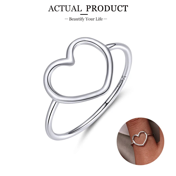 WOSTU European 925 Sterling Silver Simple Rings For Women Wedding Engagement Heart Rings With Zircon Original Female Jewelry