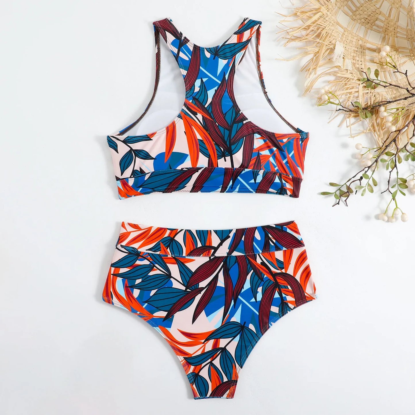 Women'S Solid Color Tank Top Swimsuit Ladies Split High Waist Swimsuit Two-Piece Set Traje De BañO Mujer Biquinis Feminino