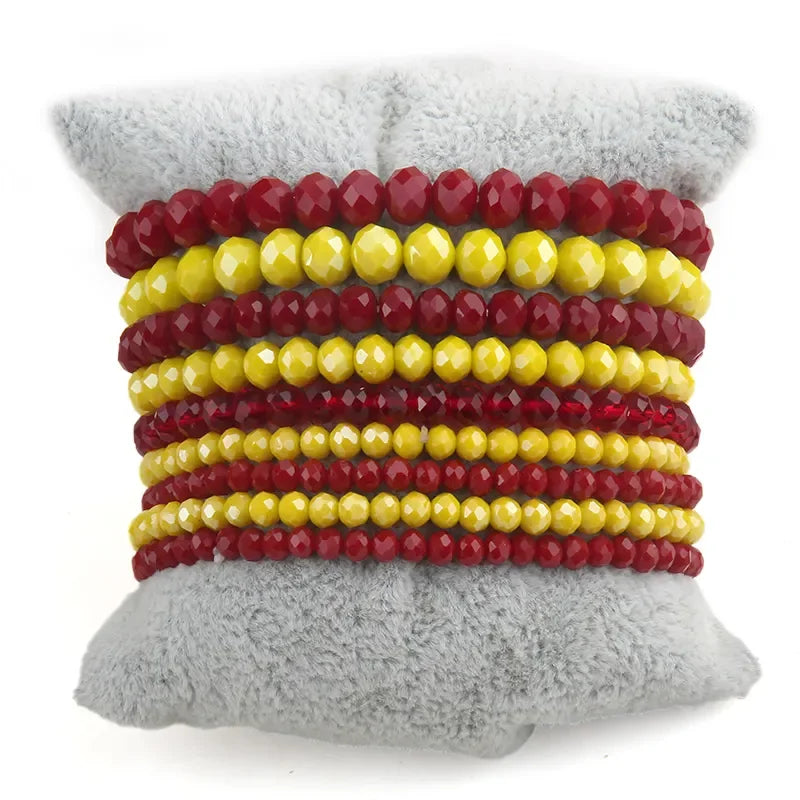 Fashion Designer Beaded Bracelet Set 9pc Glass Crystal Multi Stack Bracelets Set For Women Jewelry