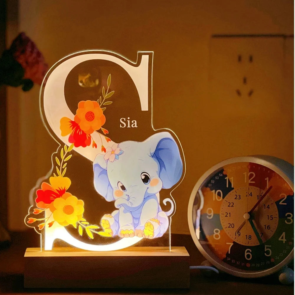 Personalized Kids Animal Lamp Custom Name Night Light Children Baby Bedroom Decoration Nursery Neonate Birthday Christmas Gift