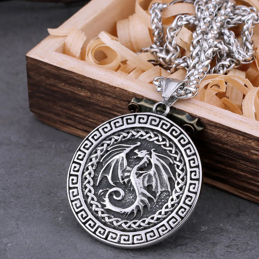 Vintage Viking Dragon Celtic Knot Necklace Stainless Steel Men's Nordic Odin Amulet Pendant Necklace Fashion Jewelry As A Gift