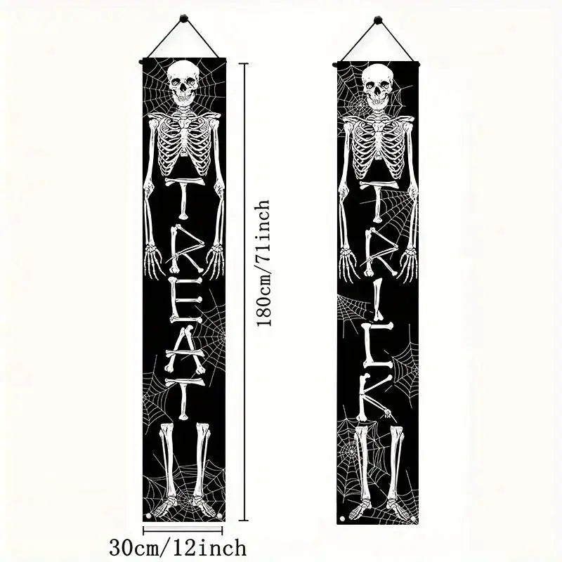 VIKAMA Ghost Skull Halloween Door Banner, Trick or Treat Decor Hanging Background Door Porch Welcome Sign Party Supplies