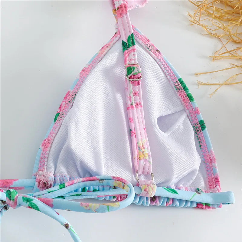 Sexy Floral Bikinis 2024 Woman Swimsuit Female Swimwear Brazilian Halter Micro Thong Bikinis Set Women Bathing Suits Beach Wear