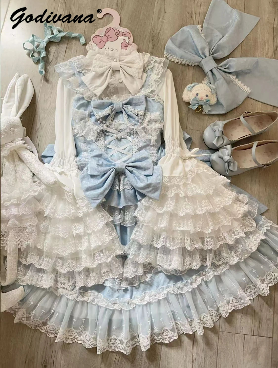Original Lolita Dress Cape Set New Spring Autumn Sweet Girl Lace Princess Jsk Cake Dress Fairy Suspender Dress Shirt Outfit