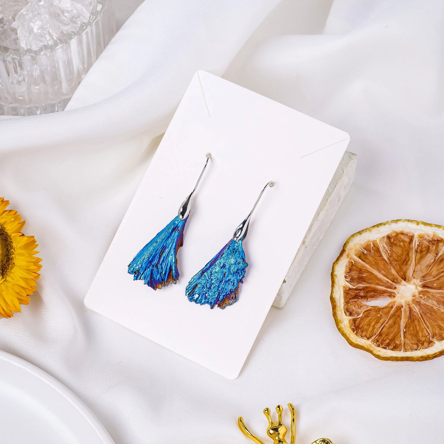 Natural Blue Tourmaline Crystal Earrings Reiki Healing Stone Increase charm Health Amulet for Girl Womans Charm Gifts