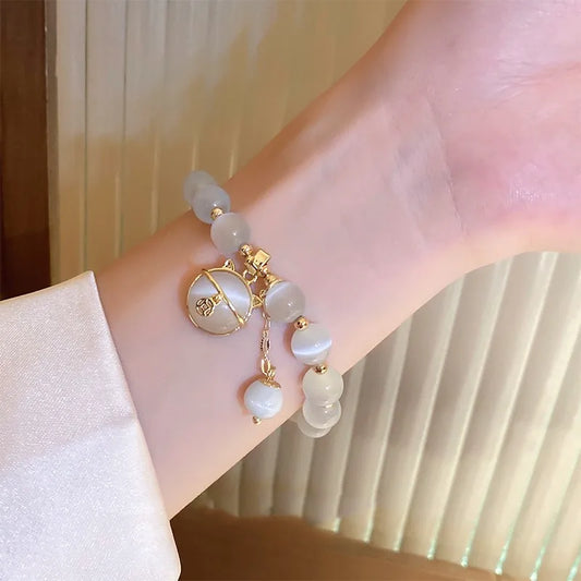 Natural White Opal Lucky Wealth Gelang Bracelet Beaded Bracelet Charm Lucky Wealth Bracelet for Men and Women Trendy Jewelry
