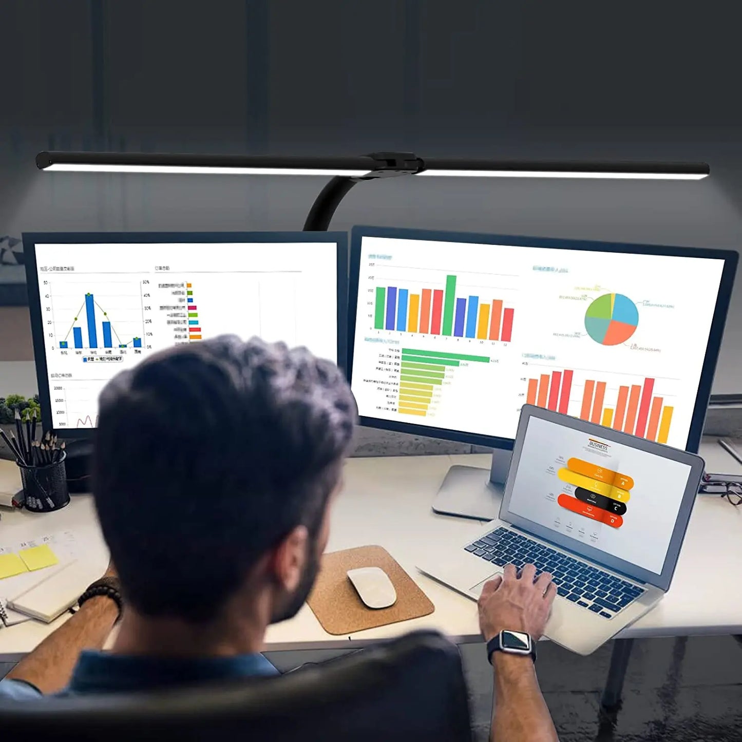 Double Head LED Clip Remote Control Desk Lamp Architect Table Lamp for Home Office Lighting 5 Color Modes and 5 Dimmable