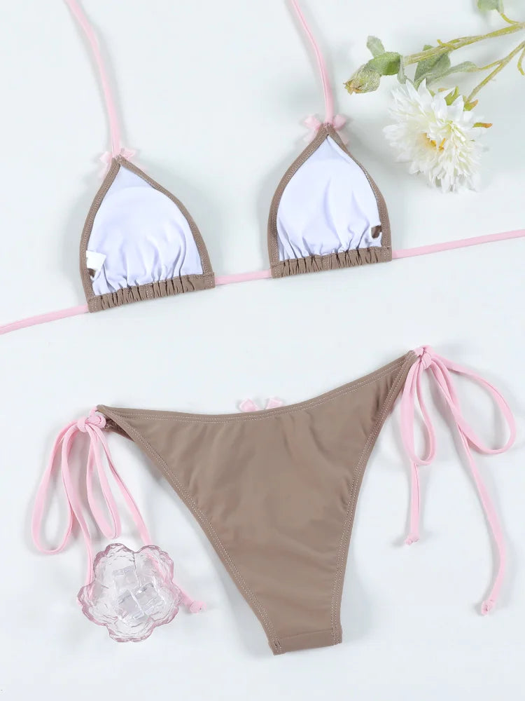 ZRTAK Sexy Bikinis Push Up Swimwear Women Long String Bow Swimsuit Triangle Bandage Bikini Set Beachwear Two Piece Suits