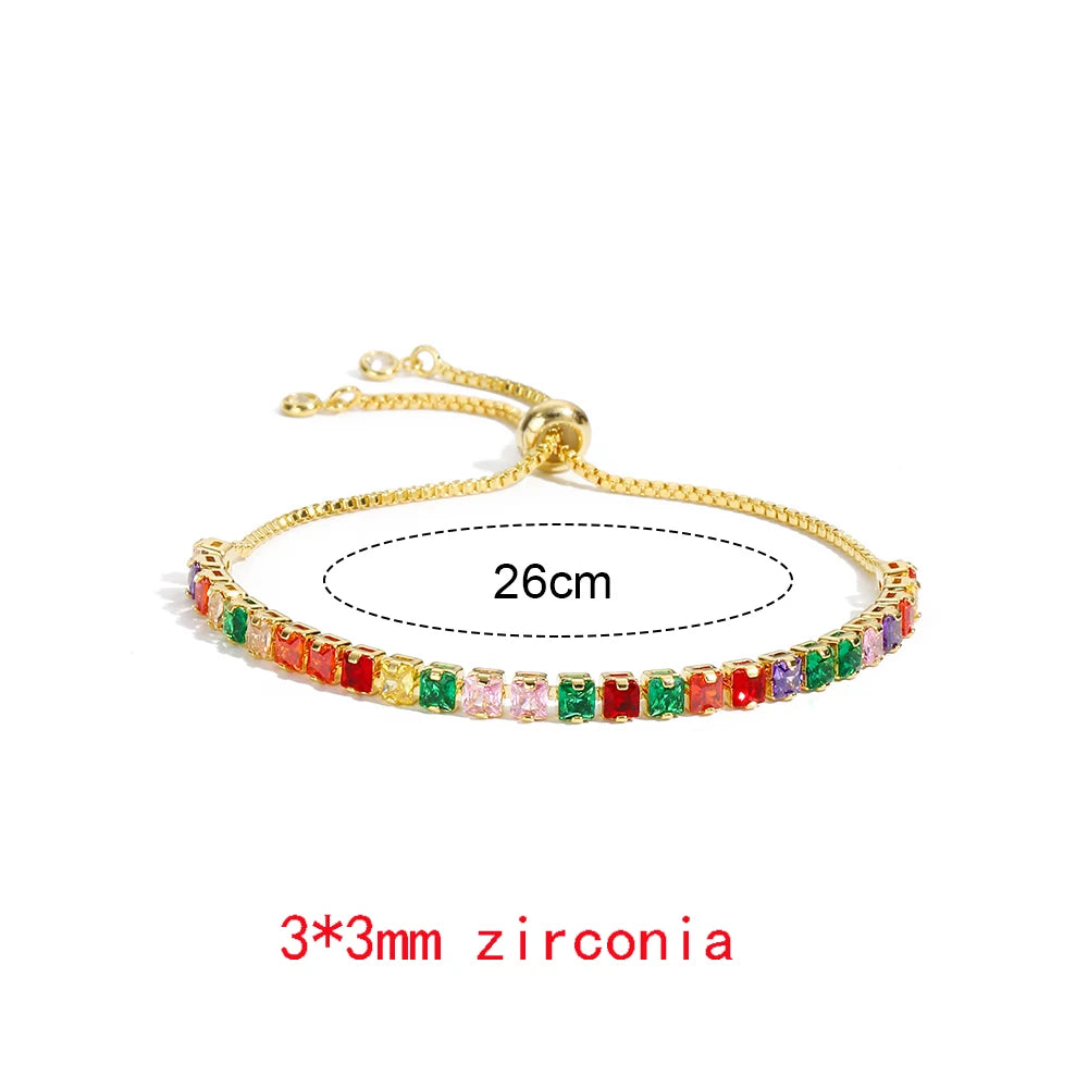 Luxury Rainbow Adjustable Multicolor Tennis Bracelets For Women Ladies Wedding Colorful Zircon Charm Bracelet Hand Chain Jewelry