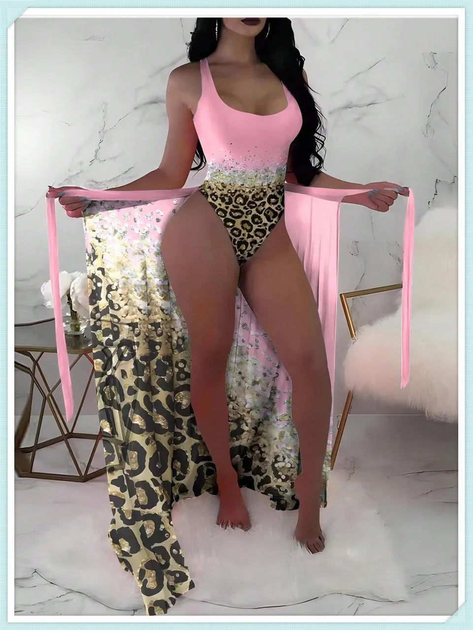 2 Piece Floral Print Bodysuit With Beach Skirt 2023 Women Padded Bikinis Swimwear Female Bathing Swimming Suit Summer Beachwear