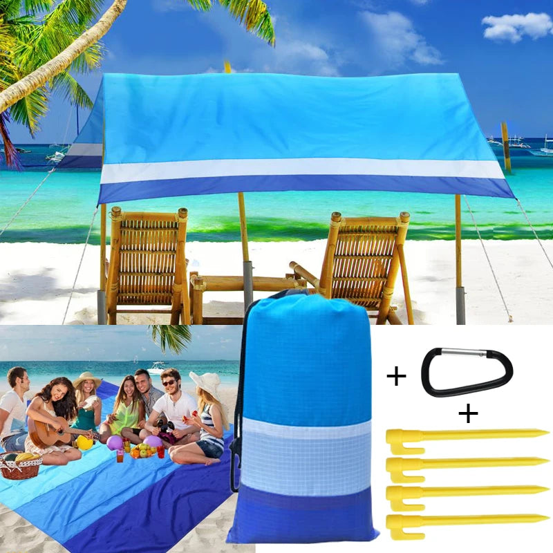 Oversized Sandproof Beach Picnic Mat Waterproof Pocket Beach Blanket Outdoor Tent Sunscreen Foldable Lightweigh Beach Towels