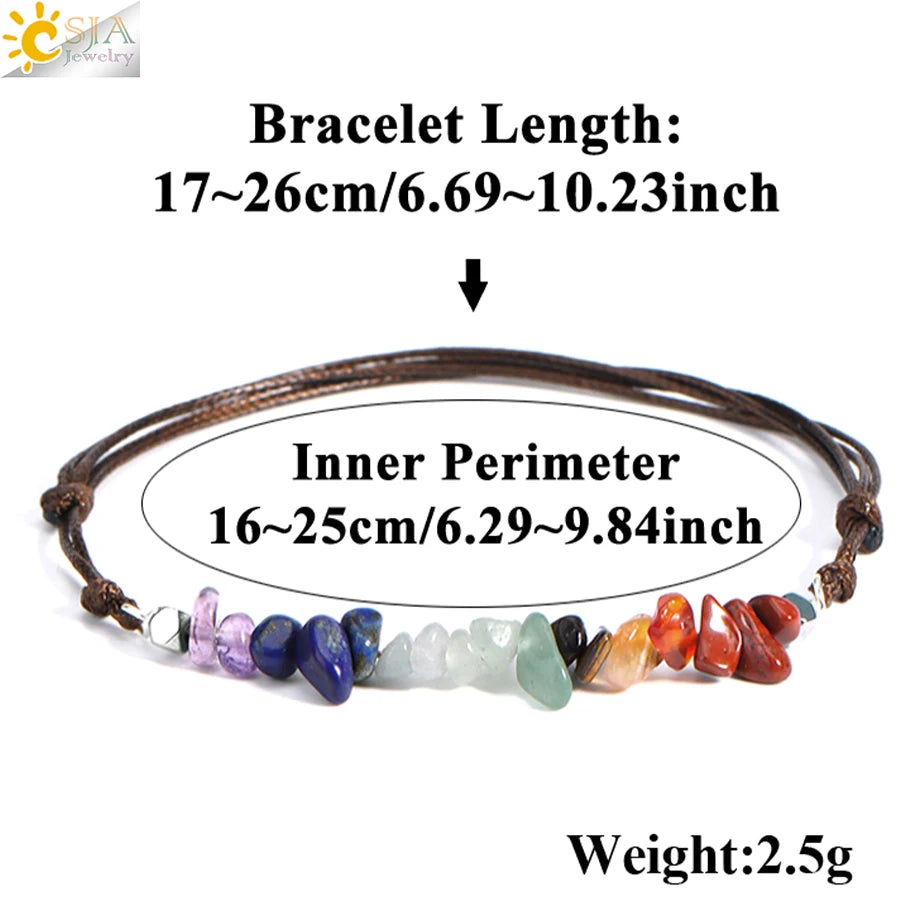 Healing Real Natural Stone Chip Bracelet  7 Chakras Pink Rock Crystal Handmade Rope Bracelet for Women Girl Small Jewelry H361