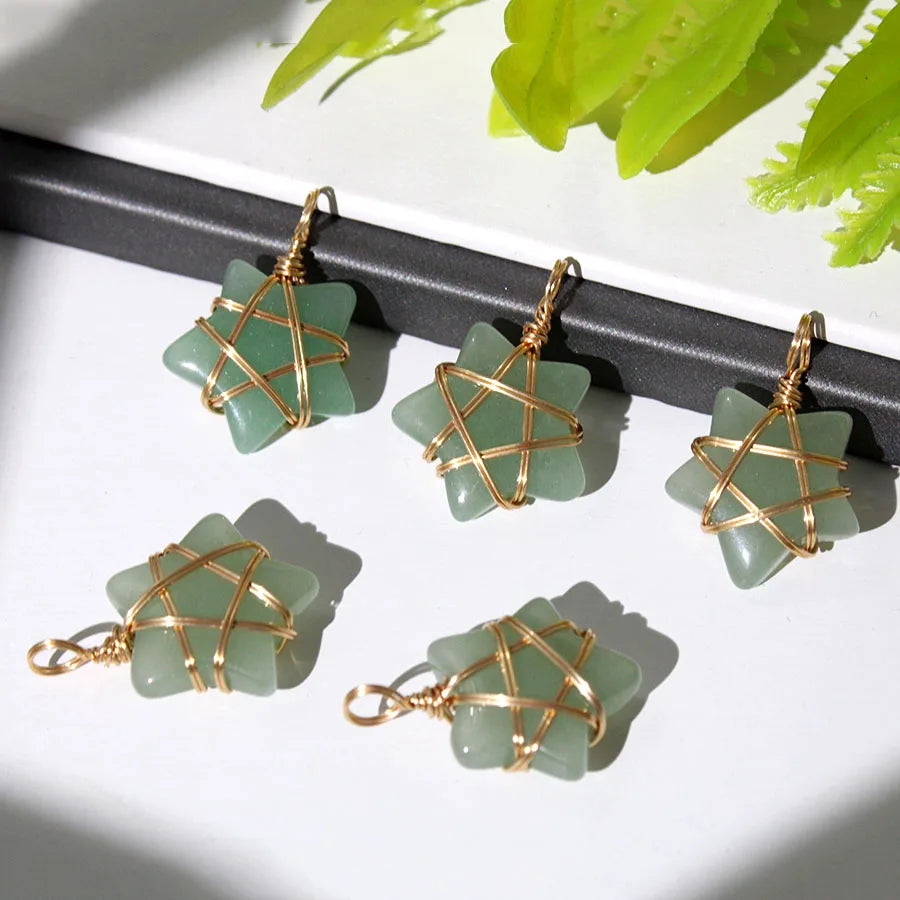 20Pcs Natural Stone Crystal Star Pendant Hand Wired Wrap Gemstone Charm for DIY Necklace Jewelry Making Christmas Gift accessory