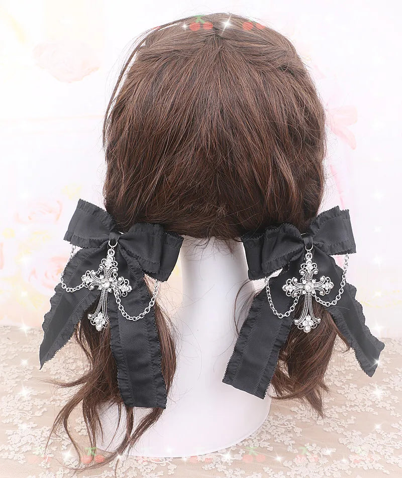 Handmade Beads Hair Clips for Women Rhinestone Cross Chain Bow Hairclips Sweet Cute Rojita Girl Hair Accessories Side Clips