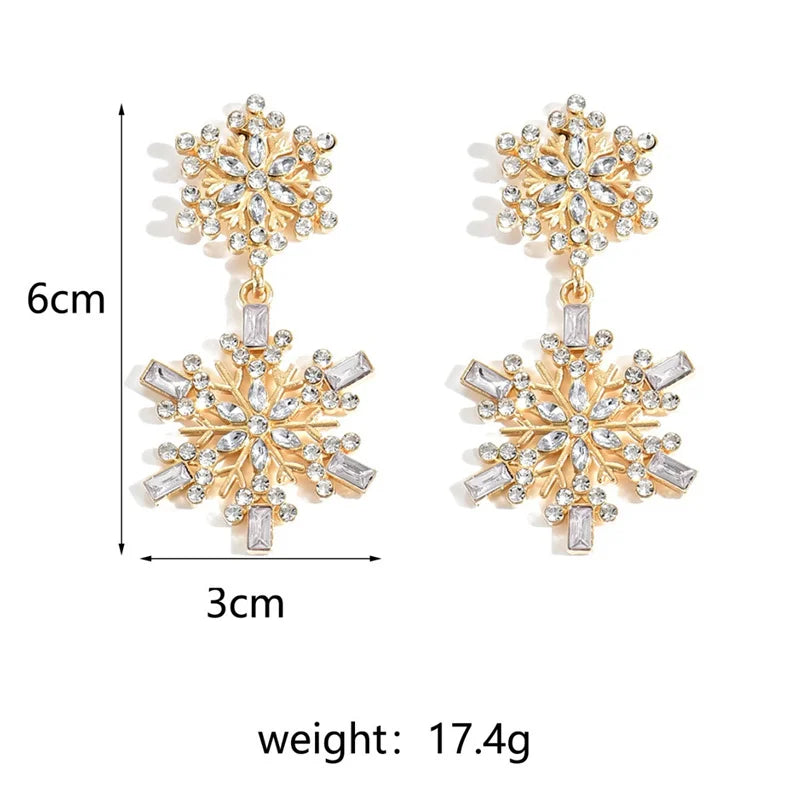 New Shiny Snowflake Earrings for Women Unique Imitation Pearl Long Chain Rhinestone Retro Pendant Earrings Fashionable Jewelry