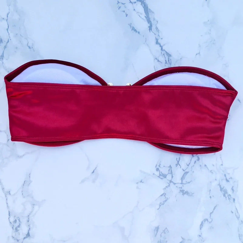 Sexy U Shaped Stapless Swimsuit for Women Bandeau Bikini Mujer 2024 High Cut Bathing Suit Two Piece Bikinis Set Bathers Swim