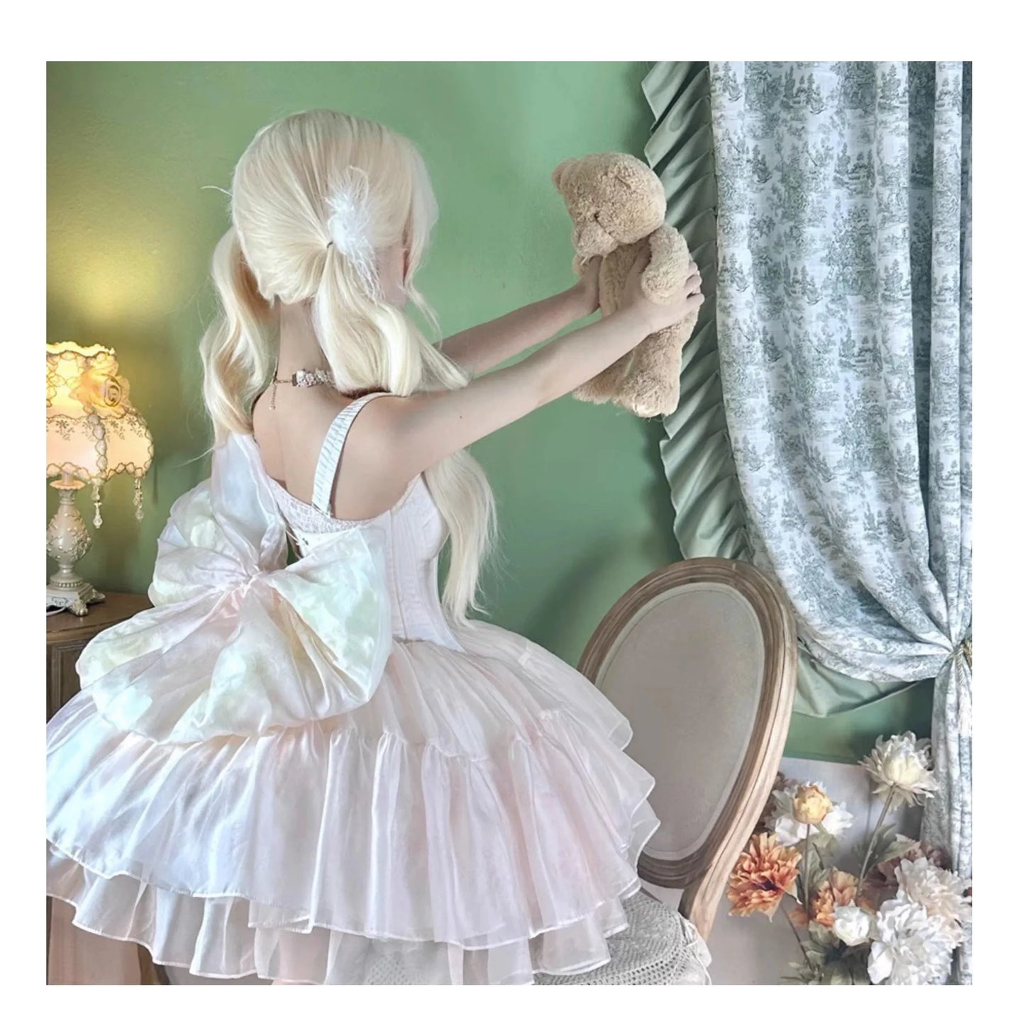 Princess Ball Gown Dress Women's Lolita Pink Suspender Dress Big Bow High Waist Slim Fit Elegant Sleeveless Strapless Dresses