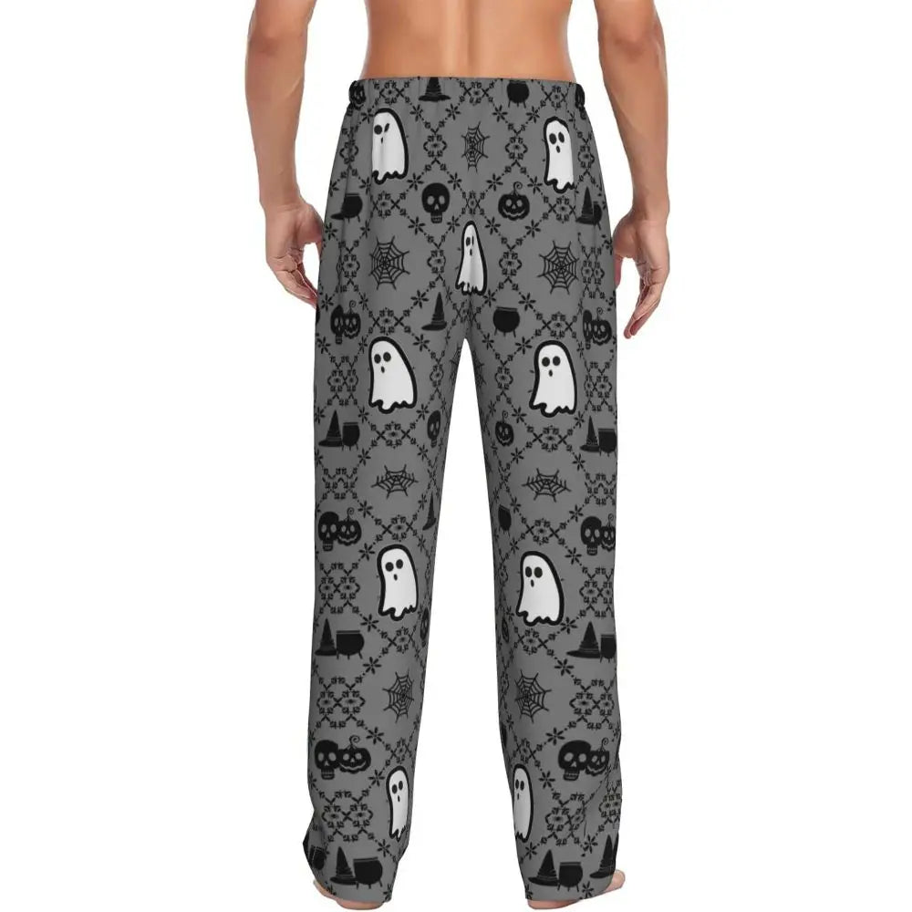 Custom Cute Spooky Halloween Bats Black And Purple Pajama Pants for Men Lounge Sleep Drawstring Sleepwear Bottoms with Pockets