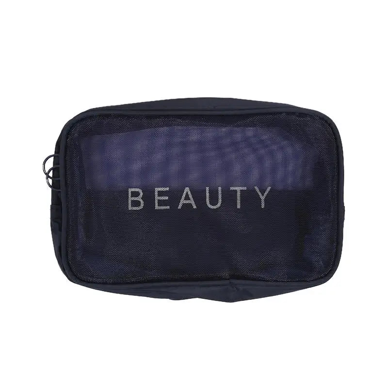 Transparent Mesh Makeup Bag Women Travel Toiletry Wash Cosmetic Bag Storage Case Letter Printed Zipper Make Up Bags 3 Size