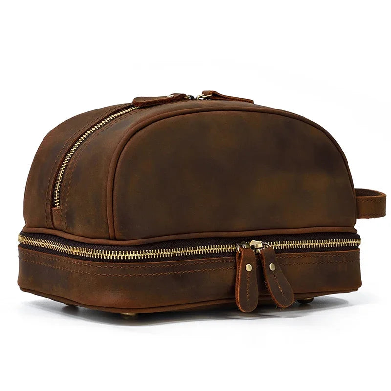 Fashion High Quality Small Travel Bag Crazy Horse Leather Travel Wallet Storage Bag Washing Make Up Bag For Travel toiletry