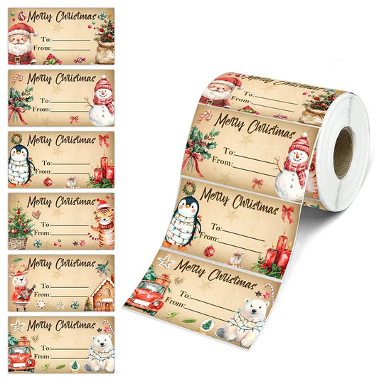 180Stickers/Roll Christmas Gift Label Stickers Blessing Tags Festive Design Santa Self Adhesive Sticker Gift Packaging Decoratio