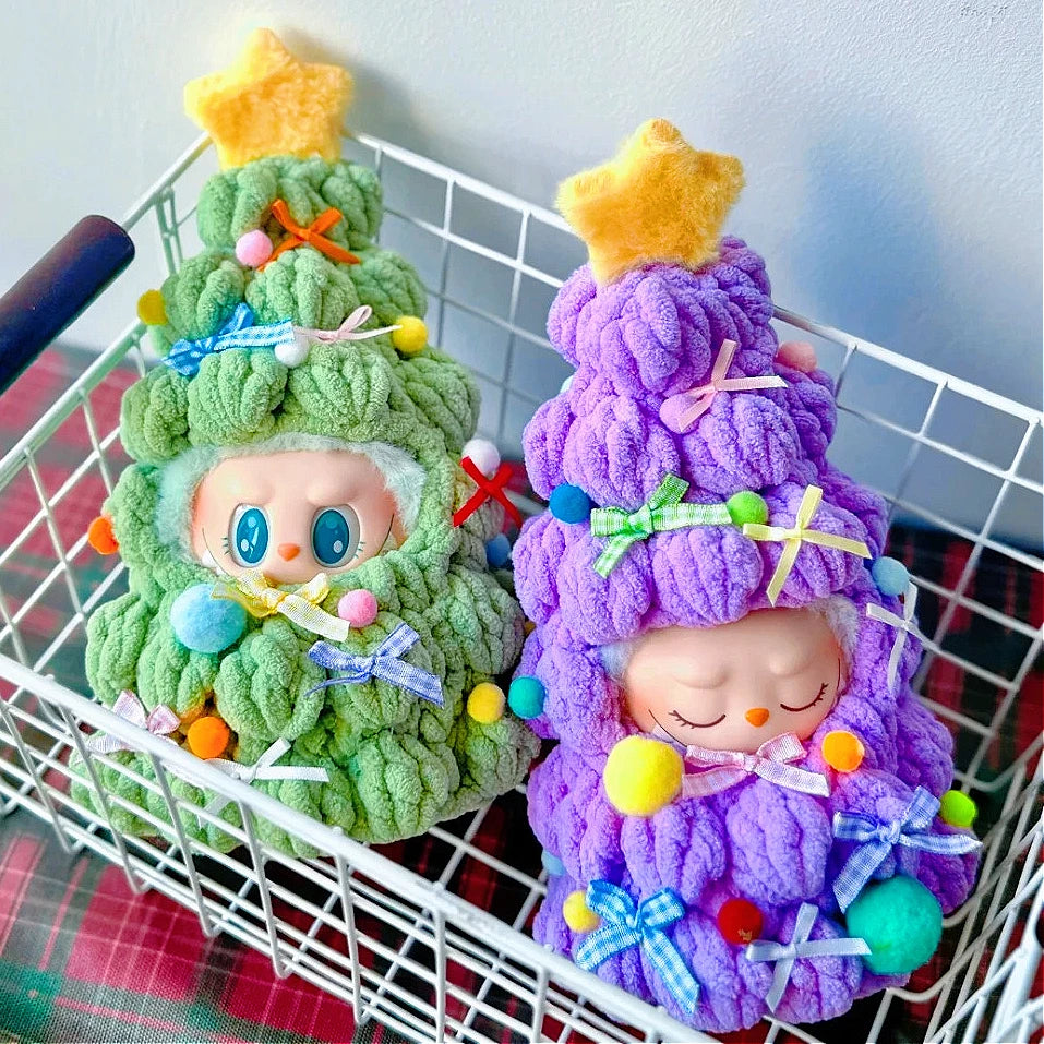 For 17cm Labubu 3.0 Doll Handmade Crochet Christmas Tree Outfit Seasonal Holiday Costume Doll Accessories Christmas Gift