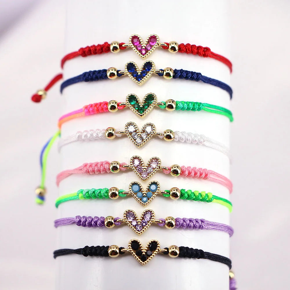 10PCS, Heart Shaped Love Rainbow Braided Bracelet Simple Trendy Ladies Thread Jewelry Gift Summer Charm Rope Cords Bracelets New
