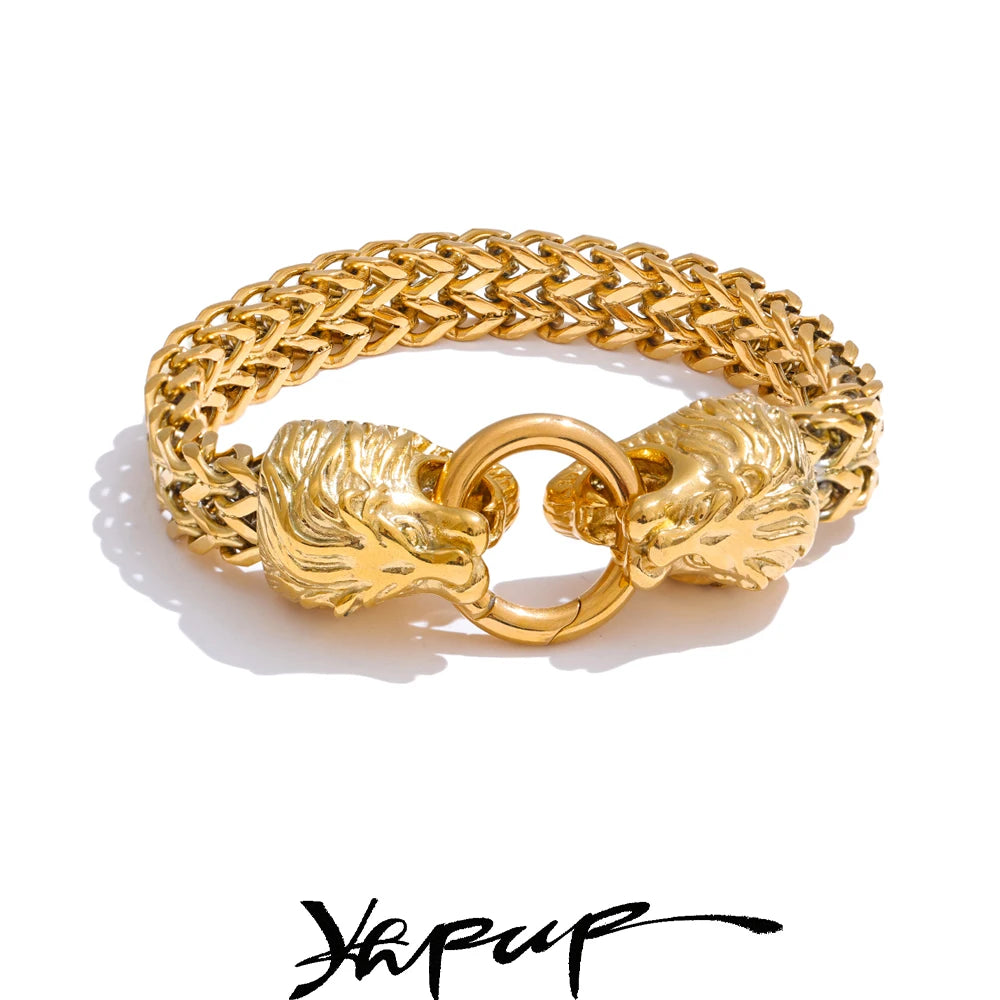 Yhpup Exaggerated Lion Cuban Chain Thick Bracelet Bangle Men Texture Stainless Steel 18K Gold PVD Plated Personalized Jewelry