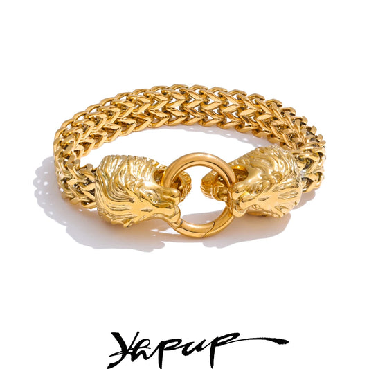 Yhpup Exaggerated Lion Cuban Chain Thick Bracelet Bangle Men Texture Stainless Steel 18K Gold PVD Plated Personalized Jewelry