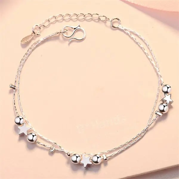 Titanium Steel Silver Color Geometric Bracelet For Women Girl Fashion Holiday Gift Double-deck Bow Wrist Chain Jewelry Pulsera