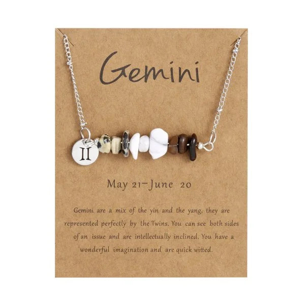 Stainless Steel 12 Zodiac Signs Constellation Charm Natural Crushed Stone Beaded Necklace for Men Women Couples Choker Virgo