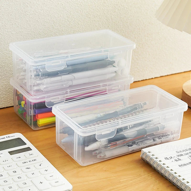 1/3Pc Clear Pencil Box Large Capacity Plastic Organizer Storage Boxes Bulk Stackable Design Portable Office Supplies For School