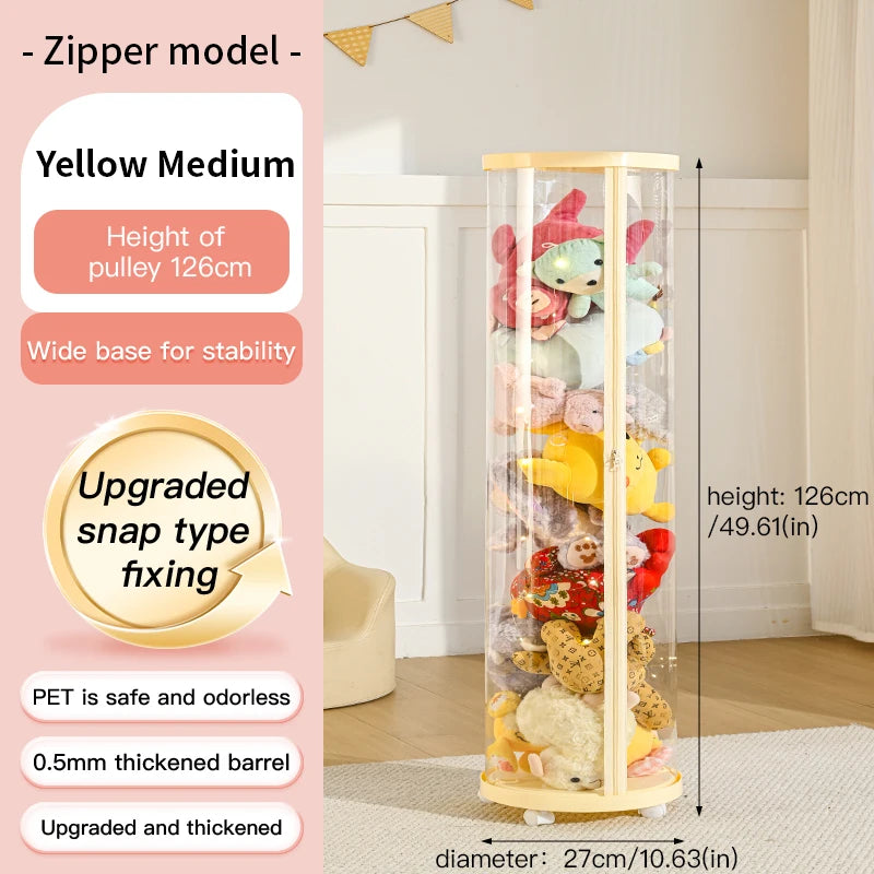 Transparent Doll Storage Box Plush Toy Circular Organization DIY Zipper Storage Tube Children's Toy Organizer Kid Christmas Gift