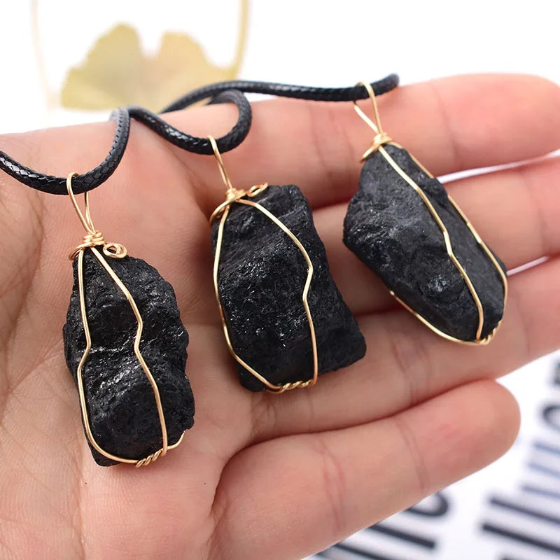 Natural Crystal Tourmaline Handmade Pendant Raw Stone Necklace Healing Stone Quartz For Men Women Mineral Jewelry Diy Gift
