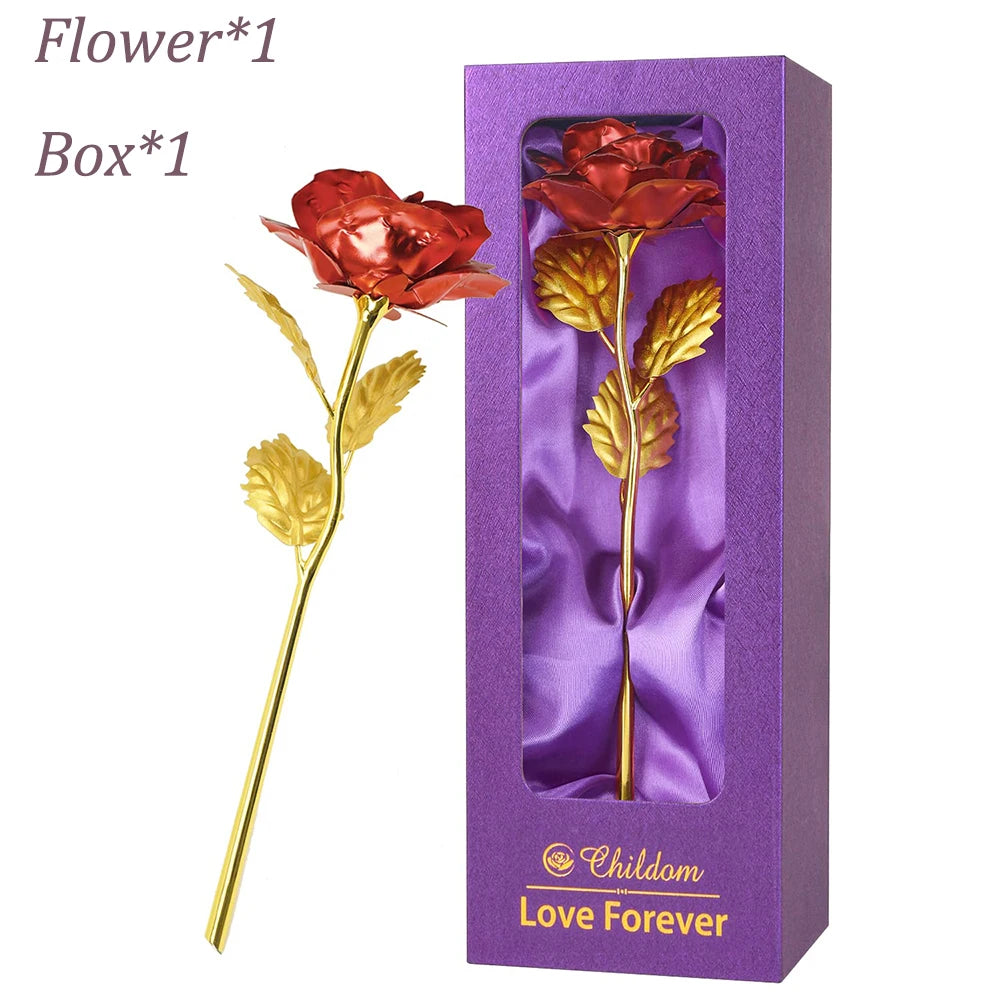 Artificial Rose Flowers 24K Foil Plated Rose Valentines Day Christmas Gift for Wife Mother Lasting Forever Love Golden Flower
