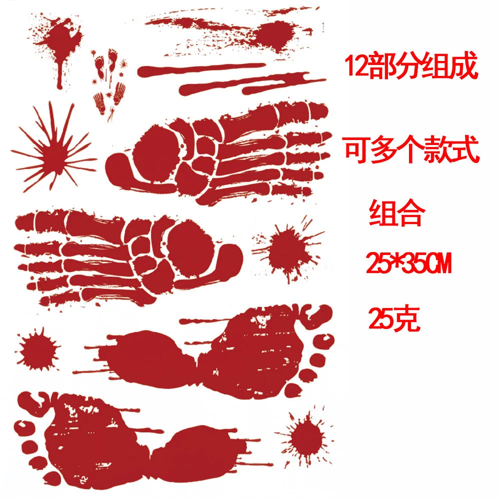 Halloween Window Bathroom Decor Horror Bloodstain Wall Sticker Bloody Handprint and Footprint Wall Decal Haunted House Decor