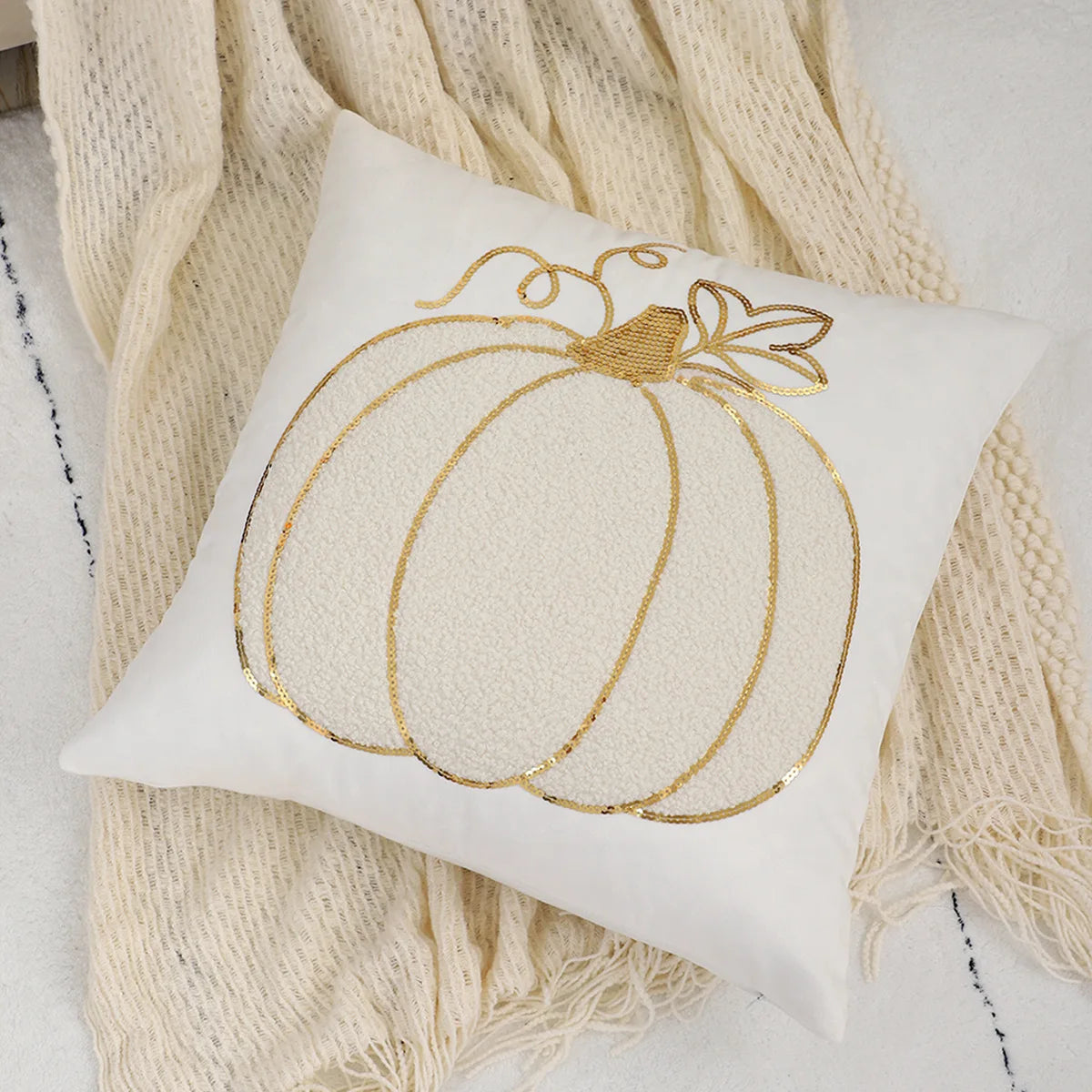 White Halloween Pillowcase Funda Cogines De 45x45 Pumpkin Velvet Embroidery Thanksgiving Decoration Sofa Pillow Cushion Covers