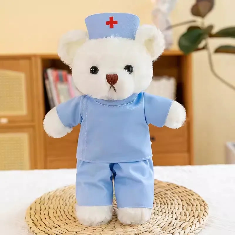 Lovely Doctor Bear Nurse Ted Bears Brown White Animal Doll Soft Stuffed Plush Toy Girl Boy Birthday Christmas Gift 1pc