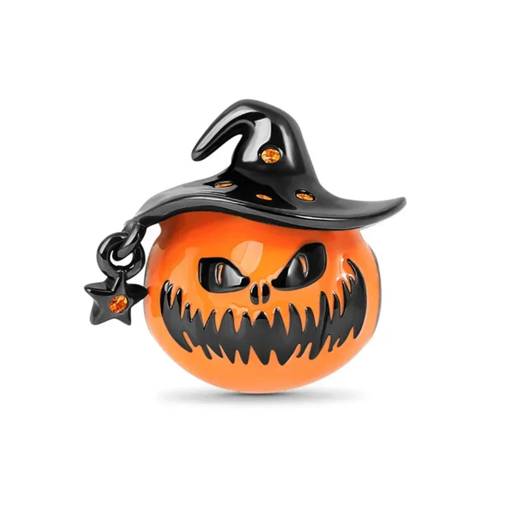 Sterling Silver 925 Halloween Series Luminous Pumpkin Blood Devil Charm for Women Original Bracelet Diy Jewelry Making Gift