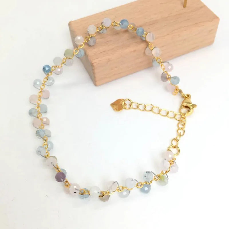 Gold Color 4MM Natural Stone Tourmaline Crystal Quartz Bracelet on Hand for Women Jewelry Party /Wedding Luxury Gift Handwork