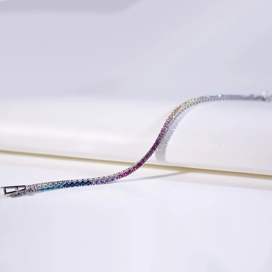2mm Rainbow Tennis Bracelet Silver 925 Bracelet luxury Bracelets with Exquisite Box 2024 Woman