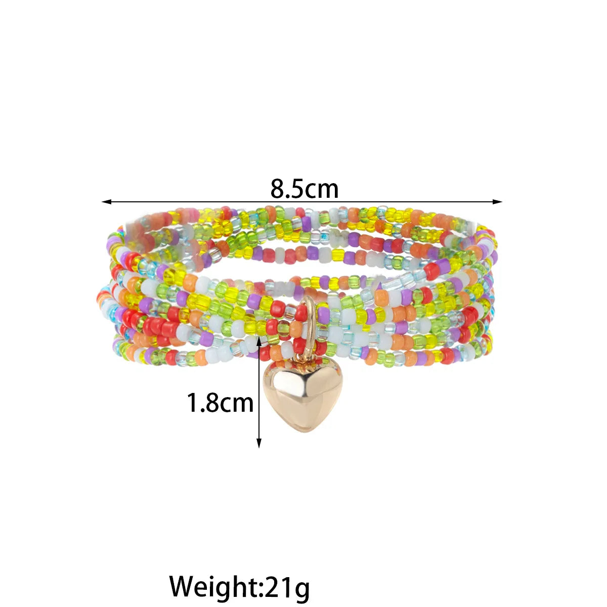 Rainbow Crystal Multilayers Heart Anklet Sets For Women Rice Beads Chain Ankle Bracelet Elastic Rope Beach Foot Accessories
