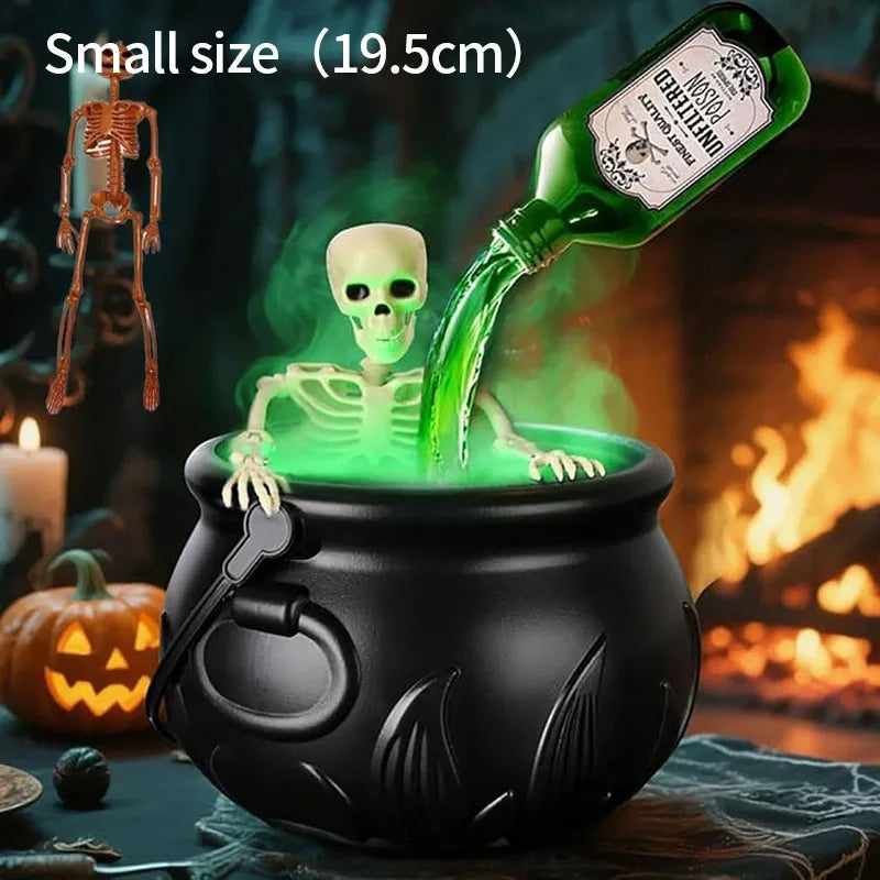 Halloween Witch Cauldron With LED Light & Fog Mist Maker Skeleton Decor for Spooky Hocus Pocus Party, Home, Halloween Party