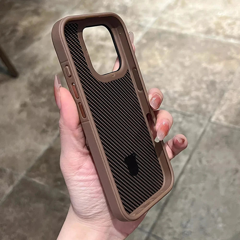 Desert Gold metal holder carbon fiber magnetic phone case for iPhone 17 16 15 14 13 Pro Max magsafe charging hard back cover