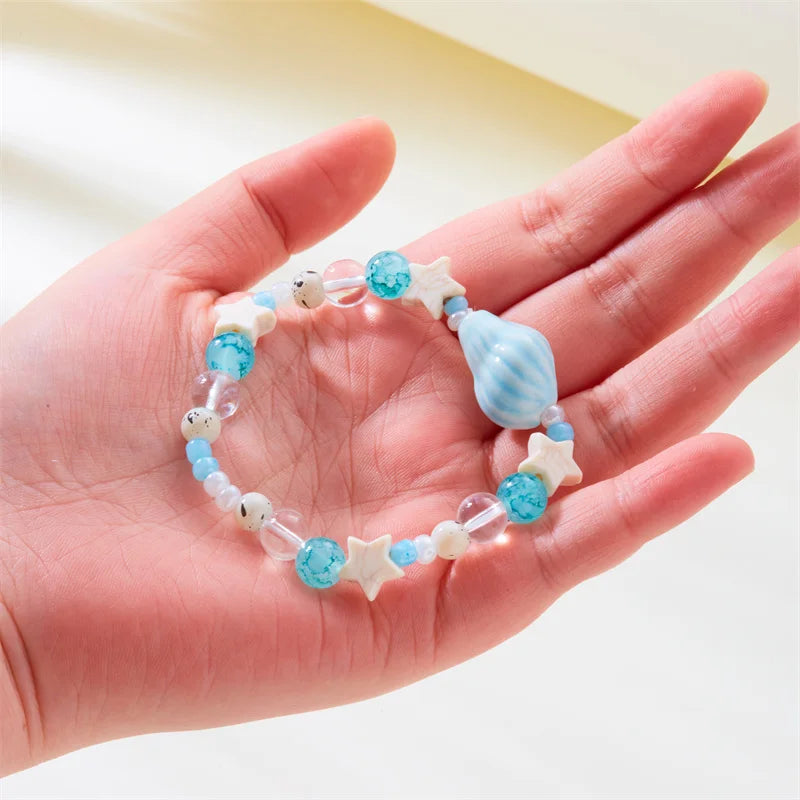 Bohemian Conch Starfish Shells Beaded Bracelets for Women Girls Boho Style Shell Beaded Beach Bangles Jewelry Gift Adjustable