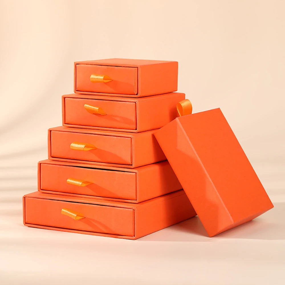 10 Bulk Luxury Hard Rigid Cardboard Sliding Jewellery Gift Box Beige Paper Drawer Jewelry Ring Stud Earring Packaging Boxes Case