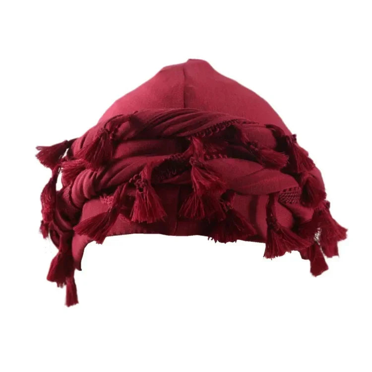 Men Hat Punk Burr Trim Twisted Tail Fringe Cotton Bandana Hat Hop Turban Hats Head Wrap Beanie Cap Solid Color Docker Hat 2024